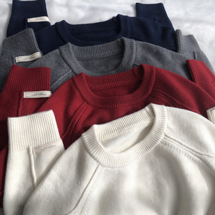 订标袖口 新年红色毛衣温柔简约圆领套头宽松显瘦韩版针织衫上衣