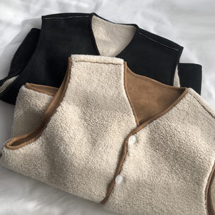 双面穿！羊羔毛麂皮绒一体加绒加厚马甲秋冬百搭保暖坎肩叠穿上衣