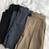 收尾秒杀 复古烟管西装 灰 显瘦哈伦女休闲高腰九分裤 驼色 裤 黑
