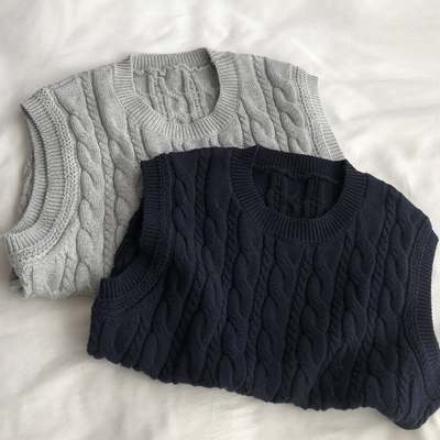 高智学姐 极简棉线针织马甲韩式百搭日常圆领套头无袖坎肩毛衣