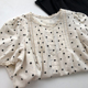 百搭学生棉t 减龄衬衣娃娃衫 温柔别致 小波点印花蕾丝花边拼接短袖