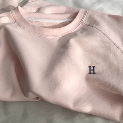 福利款 全棉韩风小刺绣 字母减龄粉色卫衣女宽松简约插肩长袖衫