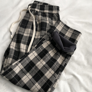 秋冬高腰哈伦裤 耐看复古格子加绒奶奶裤 女 bi入经典 收尾秒杀