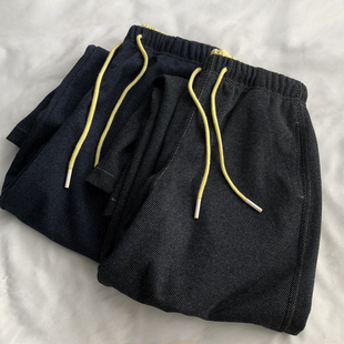 洋气撞色腰绳斜纹仿牛仔舒适厚款直筒休闲裤女秋季高腰百搭阔腿裤