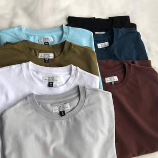 棉T恤新款 外 男女情侣简约休闲圆领短袖 性价比高 百搭纯色夏 贸