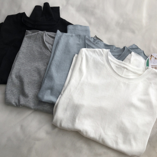 T恤卷边显瘦百搭薄打底衫 纸片人雪花棉修身 简约纯色长袖