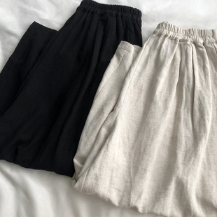 女高腰宽松遮肉哈伦九分裤 文艺风 腿休闲薄裤 水洗苎麻大裤 夏 日系