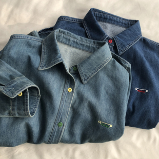 彩扣刺绣磨毛牛仔衬衫女韩版26新款翻领开衫衬衣学生