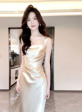 晨袍女新娘订婚礼服高端轻奢小众重要场合漂亮绝美吊带鱼尾连衣裙