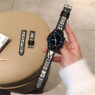 适用三星Galaxy watch6/4/5/active2帆布印花皮华为GT3荣耀手表带