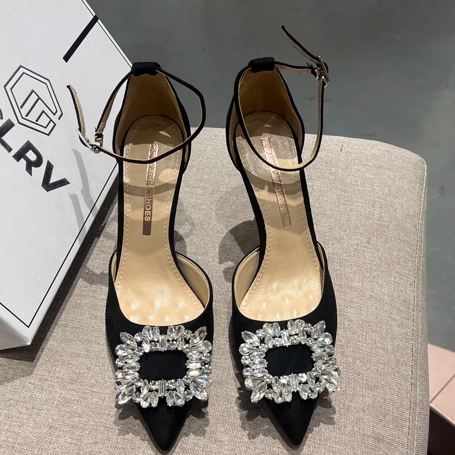 水钻方扣高跟鞋女2025夏新款凉鞋