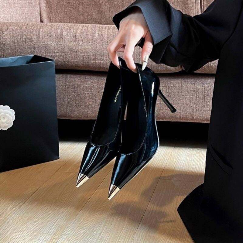 小码313233金属尖头高跟鞋女黑色性感漆皮御姐细跟单鞋大码41一43,女鞋,浅口单鞋,淘宝优惠券,粉丝福利购,淘宝优惠卷