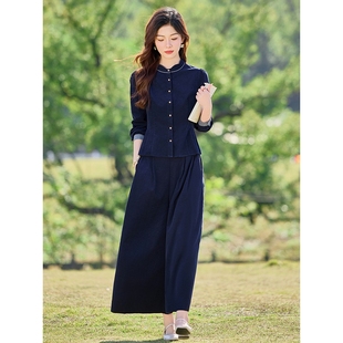 休闲显瘦减龄遮肉上衣阔腿裤 复古轻奢套装 女装 新款 两件套 2025秋季