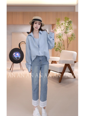 AN02366新款气质时尚宽松欧若风显瘦慵懒假两件衬衫