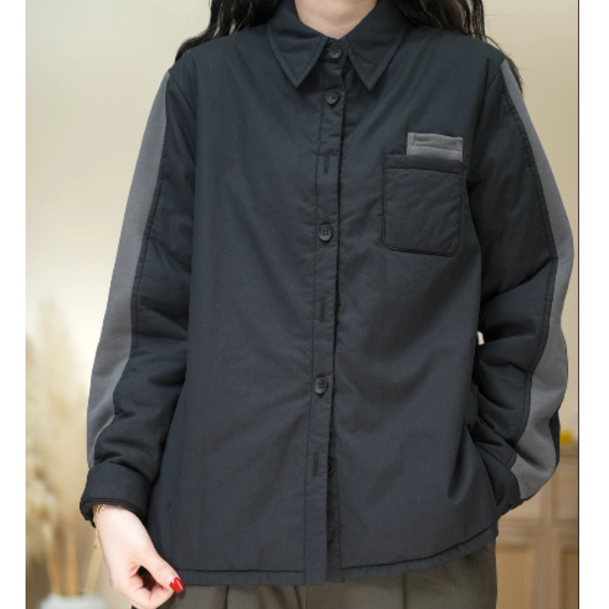 XX纯棉保暖冬季百搭拼接撞色加棉衬衫