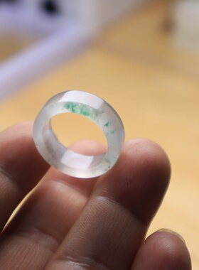 17号冰种戒指阳绿色飘花非洲翠玉戒男女款飘绿指环尾戒扳指送礼