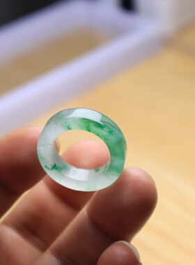 17号冰种戒指阳绿色飘花非洲翠玉戒男女款飘绿指环尾戒扳指送礼