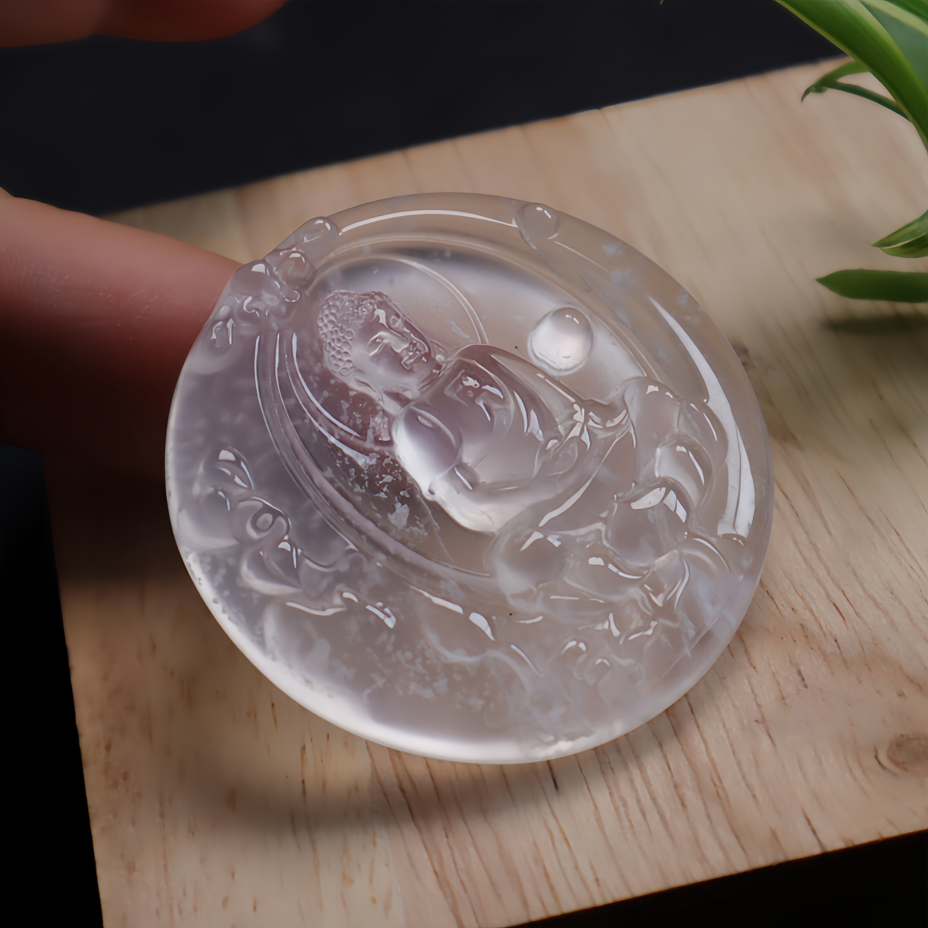 缅甸水沫玉雪花棉大日如来吊坠挂件高级感天然原石转运满圆牌玉坠