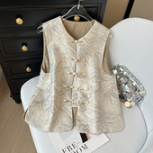 新中式 妈妈盘扣禅意女 秋薄外穿大码 国风马甲高级感高端年轻款 秋装