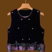 背心金丝绒拼接上衣 国风马甲女无袖 早秋季 复古坎肩高端马夹新中式