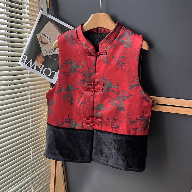 新中式时尚印花马甲女春季季新款妈妈装盘扣金丝绒拼接坎肩上衣,女装/女士精品,马夹,淘宝优惠券,粉丝福利购,淘宝优惠卷