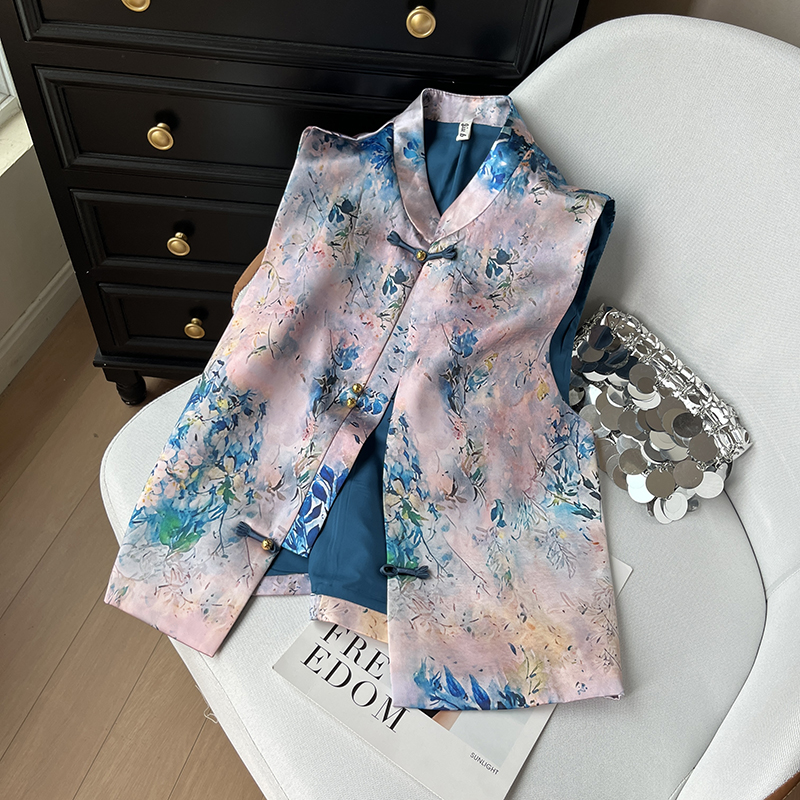 仟禧复古印花马甲气质减龄女2025新款春夏季百搭妈妈显瘦马夹外套