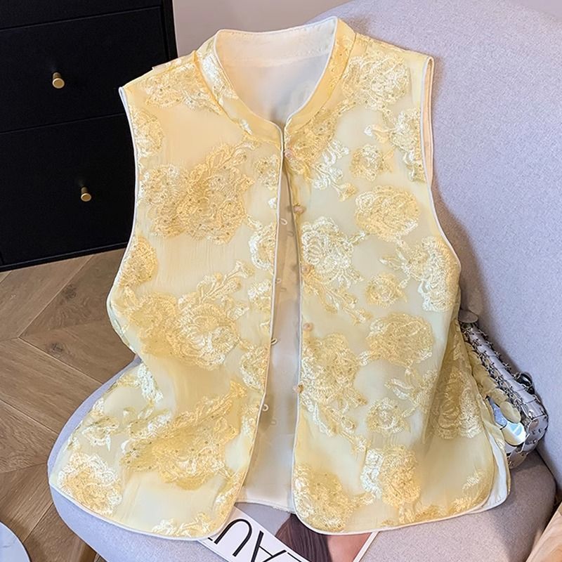 2025年秋季爆款新中式国风刺绣坎肩女装中国风复古女上衣背心马夹