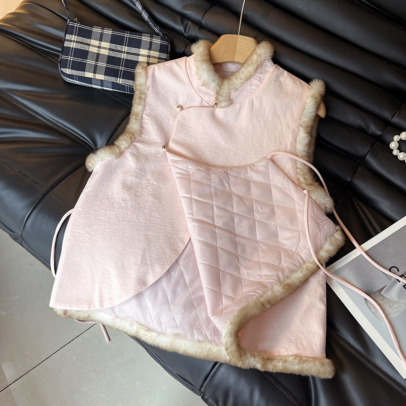 春季新款仙气粉色毛边夹棉加厚款温柔风新中式国风无袖保暖马甲女,女装/女士精品,马夹,淘宝优惠券,粉丝福利购,淘宝优惠卷