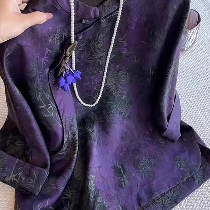 中式国风紫色上衣女装