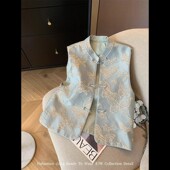 高端气质新款 蓝色蝴蝶刺绣女装 高贵背心上衣 马甲新中式 国风新中式