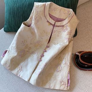 2026年春秋款新中式国风马甲提花无袖上衣网红外套马夹盘扣小众女