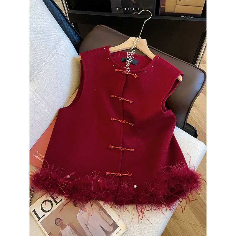 红色新中式复古高端无袖马甲女2026年春季宽松国风气质盘扣上衣,女装/女士精品,马夹,淘宝优惠券,粉丝福利购,淘宝优惠卷