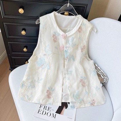 新中式重工蕾丝刺绣马甲上衣外套