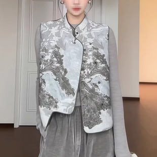 新中式国风斜襟盘扣提花2026春款爆款透气时尚设计感百搭马甲女款