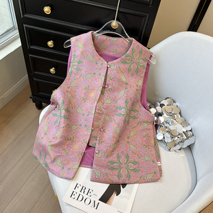 圆领无袖 爆款 气质斜开叉马夹上衣 国风气质温柔风马甲春夏季 新中式