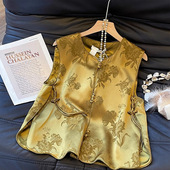 高级复古无袖 高级国风提花新中式 马甲金色2025新款 上衣马甲背心