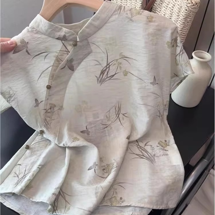 新中式国风女装2025新款绝美漂亮上衣高级感轻奢减龄洋气印花衬衫