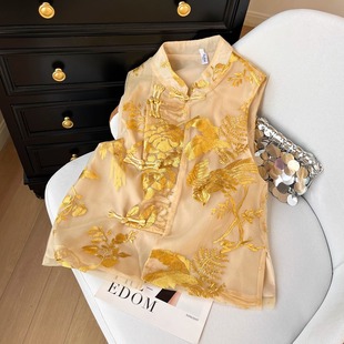 新中式女装中国风老钱风轻奢高级感穿搭减龄百搭立领欧根纱马甲