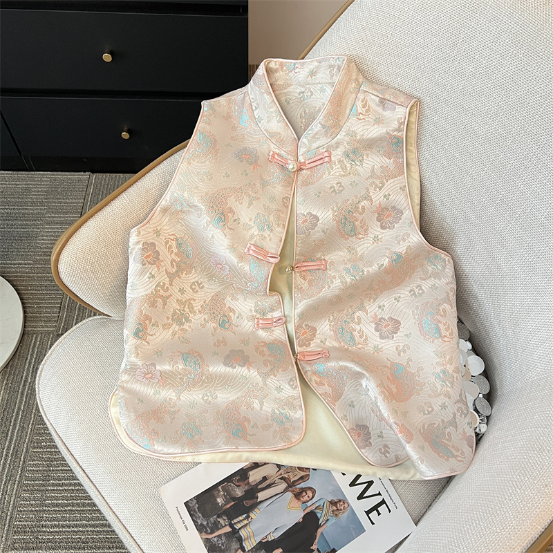 新中式国风提花马甲女2025新款时尚立领提花马夹背心秋季外穿小衫