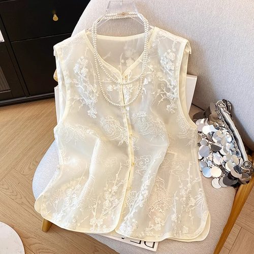 欧根纱国风马甲夏季薄款减龄百搭