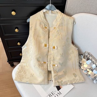 小个子上衣外套新中式重磅织锦马甲盘扣背心2025秋季时尚小众马夹