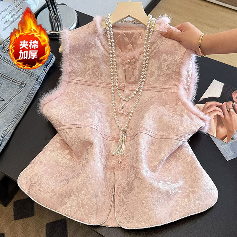 洋气漂亮减龄新中式粉色毛毛马甲夹棉外穿背心年轻款高级感国风,女装/女士精品,马夹,淘宝优惠券,粉丝福利购,淘宝优惠卷