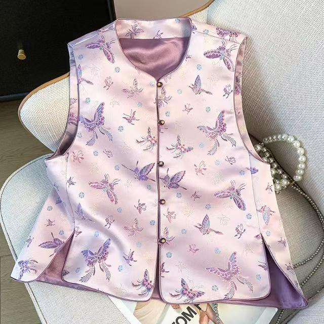 新中式缎面提花刺绣马甲背心外套