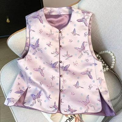 新中式缎面提花刺绣马甲背心外套