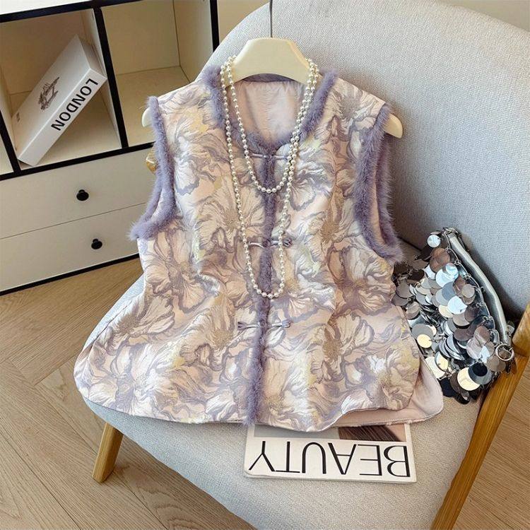 高级感国风夹棉马甲年轻版款马夹女春新款新中式盘扣提花坎肩背心,女装/女士精品,马夹,淘宝优惠券,粉丝福利购,淘宝优惠卷
