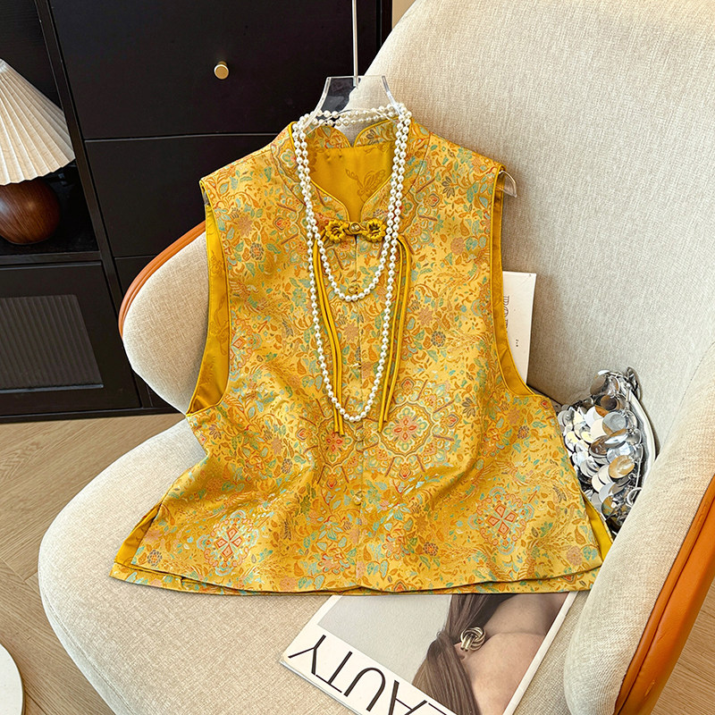 宋锦提花新中式马甲女秋冬唐装盘扣坎肩立领无袖背心重工国风马夹,女装/女士精品,马夹,淘宝优惠券,粉丝福利购,淘宝优惠卷