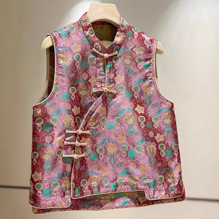 新中式国风红色葫芦提花盘扣马甲