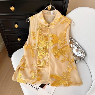 新中式国风重工刺绣欧根纱马甲女装2025夏季新款薄款气质坎肩上衣