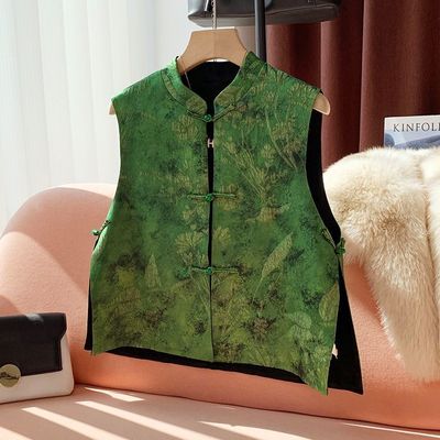 秋季秋款唐改良装盘绿色国风中式新禅意2025马甲扣背心坎女装肩上