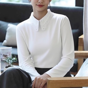 蕾丝领打底衫 翻领内搭气质小香风高档德绒秋冬娃娃领气质洋气叠穿